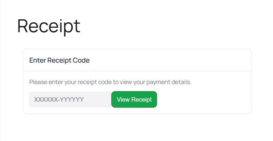 The frontend [gatewaykit_receipt] page — status badge, amount, reference ID, tracking code, and print.